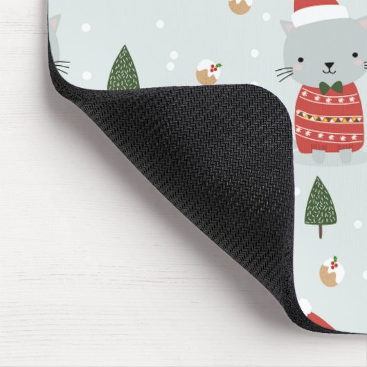 Cute Christmas Cat Pattern – Festive Holiday  Mousepad (Ecke)