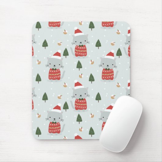 Cute Christmas Cat Pattern – Festive Holiday Mousepad (Mit Mouse)