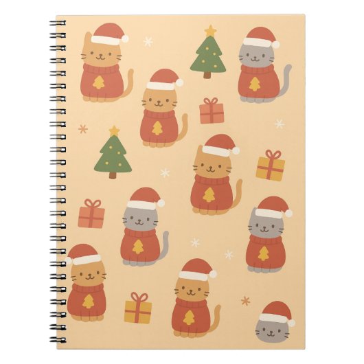 Cute Christmas Cat Pattern – Kawaii Festive Cats & Notizblock (Vorderseite)