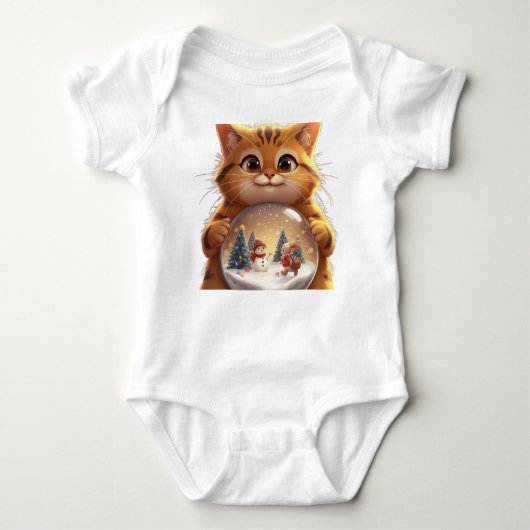 Cute Christmas Cat Snow Globe Baby Jersey Bodysuit Baby Strampler (Vorderseite)