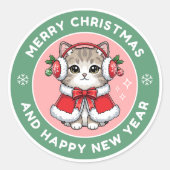 Cute Christmas Cat Sticke Runder Aufkleber (Vorderseite)