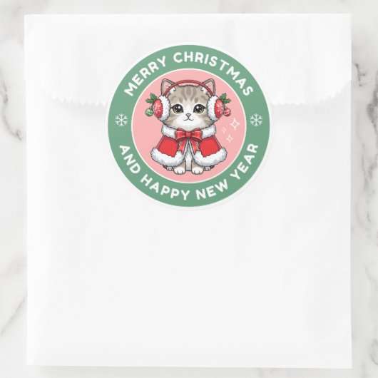 Cute Christmas Cat Sticke Runder Aufkleber (Tasche)