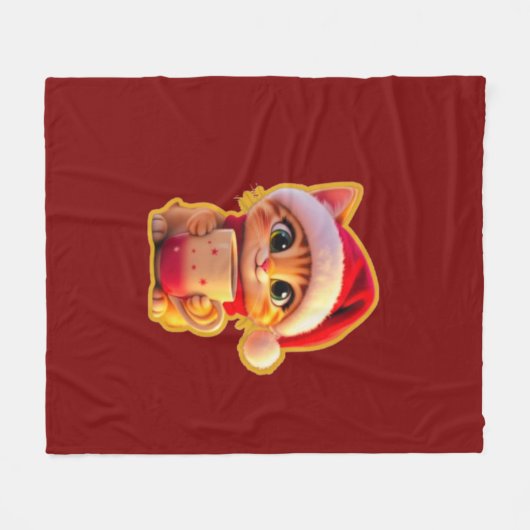 **Cute Christmas Cat with Santa Hat – Funny Holida Fleecedecke (Vorderseite (Horizontal))