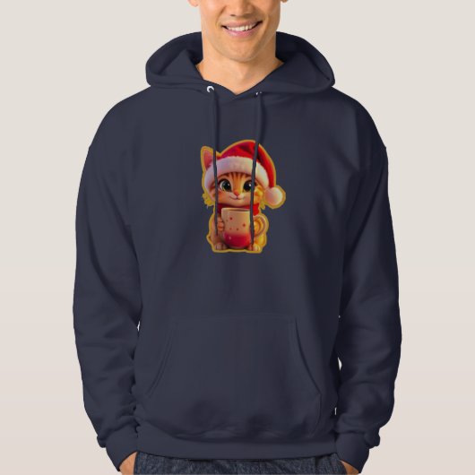 **Cute Christmas Cat with Santa Hat – Funny Holida Hoodie (Vorderseite)