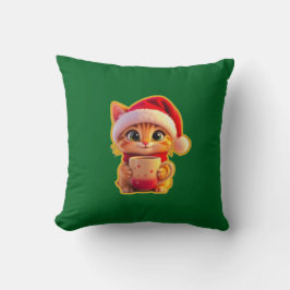 **Cute Christmas Cat with Santa Hat – Funny Holida Kissen