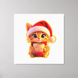 **Cute Christmas Cat with Santa Hat – Funny Holida Leinwanddruck