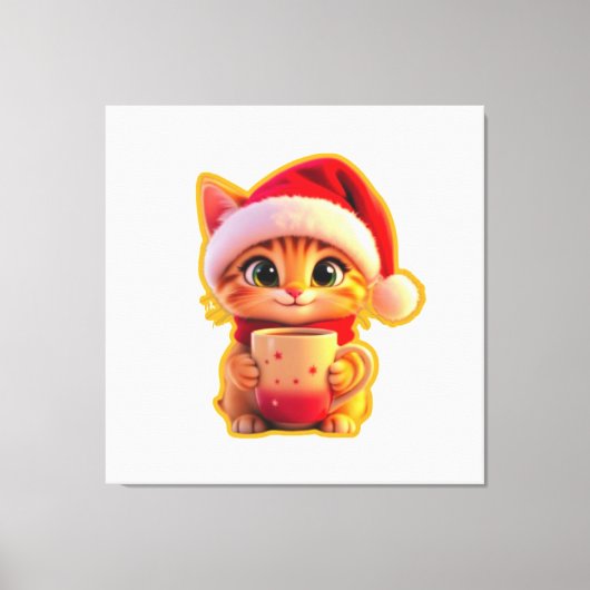 **Cute Christmas Cat with Santa Hat – Funny Holida Leinwanddruck (Vorderseite)