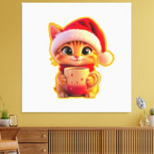 **Cute Christmas Cat with Santa Hat – Funny Holida Leinwanddruck (Insitu (Wohnzimmer))