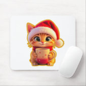 **Cute Christmas Cat with Santa Hat – Funny Holida Mousepad (Mit Mouse)