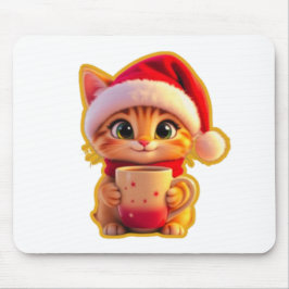 **Cute Christmas Cat with Santa Hat – Funny Holida Mousepad