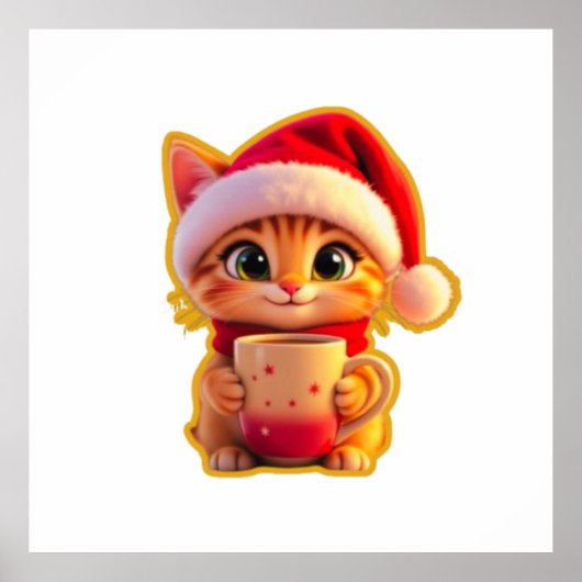 **Cute Christmas Cat with Santa Hat – Funny Holida Poster (Vorne)
