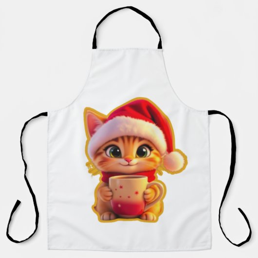 **Cute Christmas Cat with Santa Hat – Funny Holida Schürze (Vorderseite)