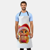 **Cute Christmas Cat with Santa Hat – Funny Holida Schürze (Getragen)