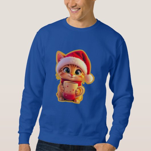 **Cute Christmas Cat with Santa Hat – Funny Holida Sweatshirt (Vorderseite)