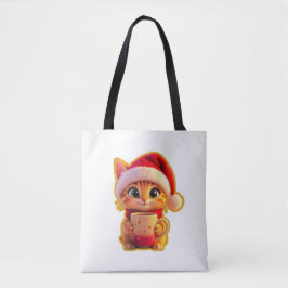 **Cute Christmas Cat with Santa Hat – Funny Holida Tasche