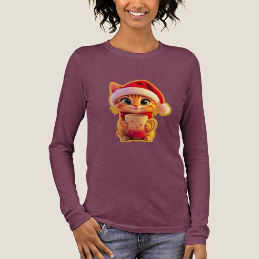 **Cute Christmas Cat with Santa Hat – Funny Holida Tri-Blend Shirt (Vorderseite)