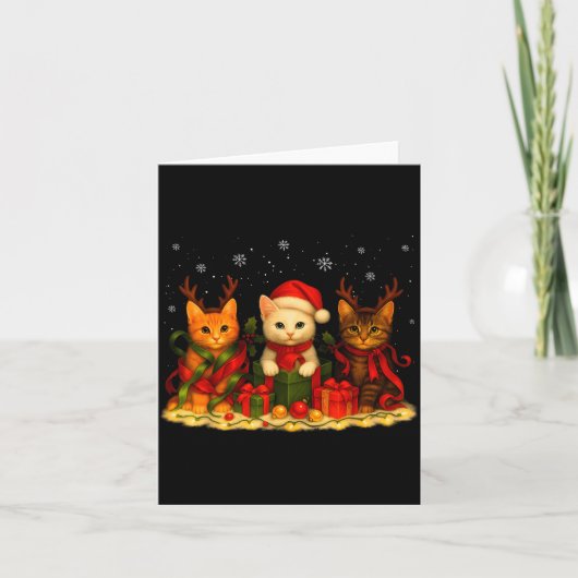 Cute Christmas Cat Xmas Lights Santa Reindeer Cat Karte (Vorderseite)
