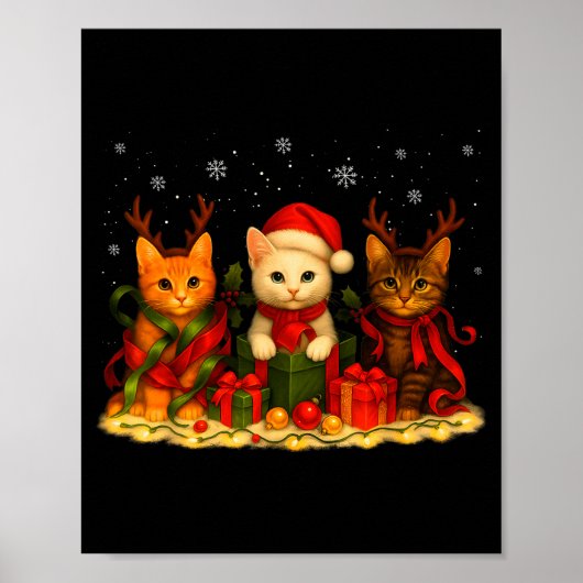 Cute Christmas Cat Xmas Lights Santa Reindeer Cat  Poster (Vorne)