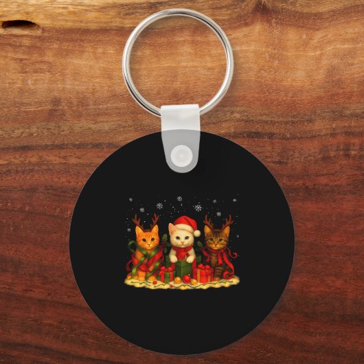 Cute Christmas Cat Xmas Lights Santa Reindeer Cat Schlüsselanhänger (Vorderseite)