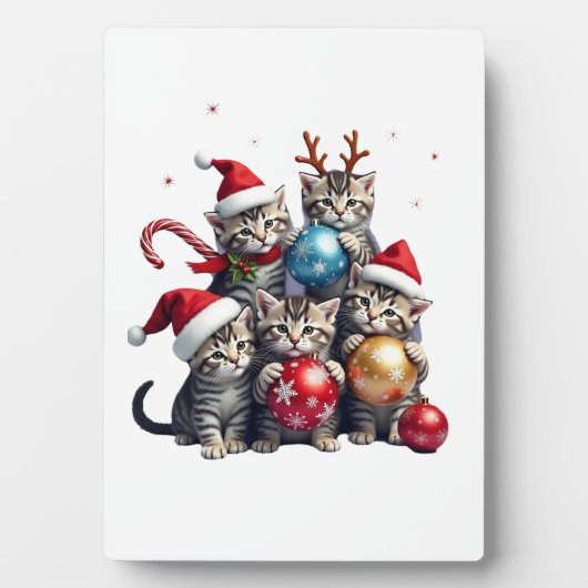 Cute Christmas Cats In Space Ornaments T-Shirt Fotoplatte (Vorderseite)
