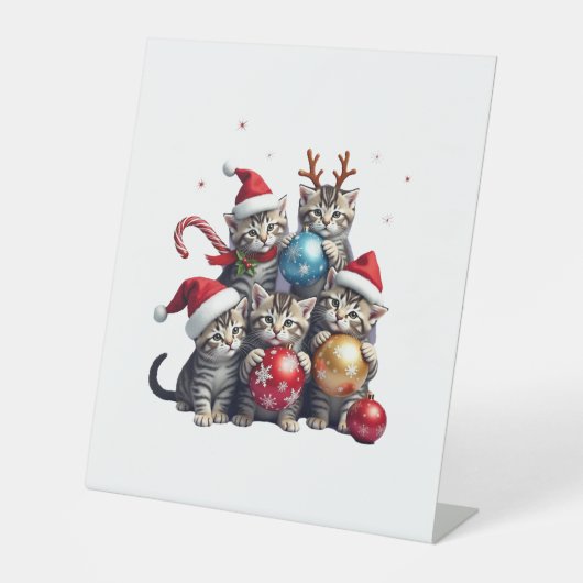 Cute Christmas Cats In Space Ornaments T-Shirt Sockelschild (Vorderseite)