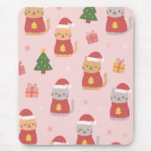 Cute Christmas Cats Pattern – Pink Holiday Design Mousepad (Vorne)