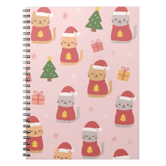 Cute Christmas Cats Pattern – Pink Holiday Design Notizblock (Vorderseite)