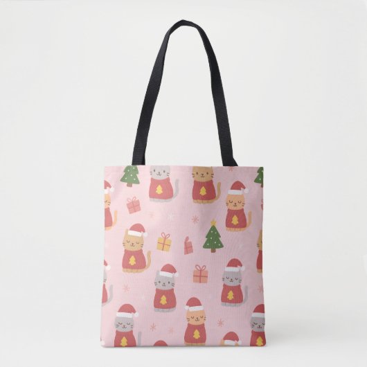 Cute Christmas Cats Pattern – Pink Holiday Design Tasche (Vorderseite)