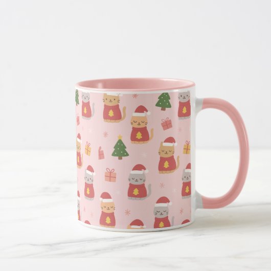 Cute Christmas Cats Pattern – Pink Holiday Design Tasse (Rechts)