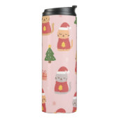 Cute Christmas Cats Pattern – Pink Holiday Design Thermosbecher (Nach links gedreht)