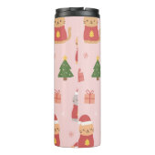 Cute Christmas Cats Pattern – Pink Holiday Design Thermosbecher (Rückseite)