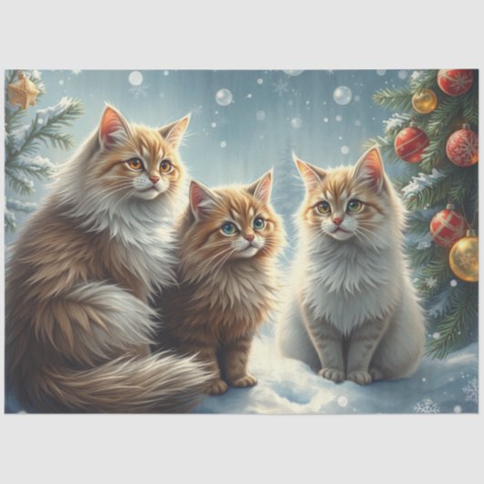 Cute Christmas Cats Tissue Paper Seidenpapier (Vorderseite)