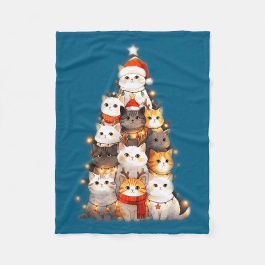 Cute Christmas Cats Tree Lights Holiday Kittens Il Fleecedecke (Vorderseite)