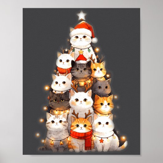 Cute Christmas Cats Tree Lights Holiday Kittens Il Poster (Vorne)