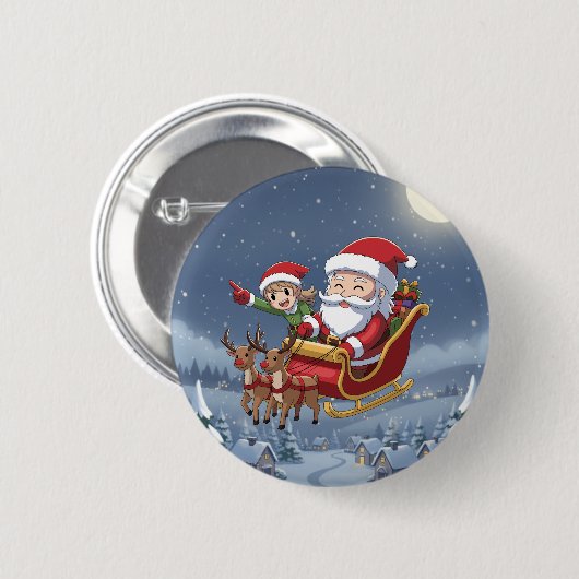 Cute Christmas Chibi Santa and Elf button (Vorne & Hinten)