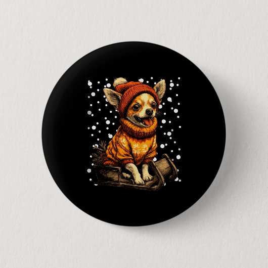 Cute Christmas Chihuahua Sledding In Snow Funny Wi Button (Vorderseite)