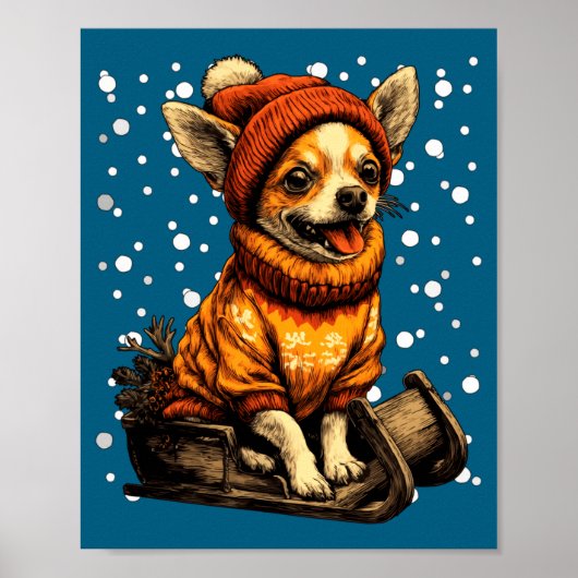 Cute Christmas Chihuahua Sledding In Snow Funny Wi Poster (Vorne)