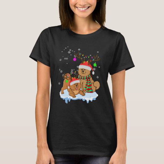 Cute Christmas Chow Chow Santa Hats Reindeer Dog T-Shirt (Vorderseite)