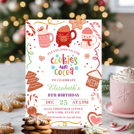 Cute Christmas Cookies and Cocoa Birthday party  Einladung