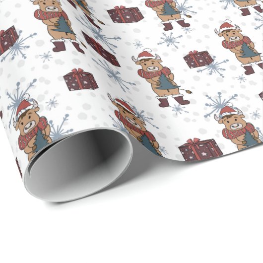 Cute Christmas Cow Geschenkpapier (Rolleneckpunkt)
