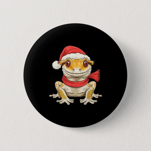 Cute Christmas Crested Gecko Santa  Button (Vorderseite)