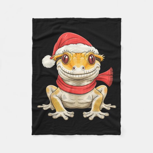 Cute Christmas Crested Gecko Santa  Fleecedecke (Vorderseite)