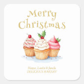Cute Christmas Cupcakes Business Support Quadratischer Aufkleber (Vorderseite)