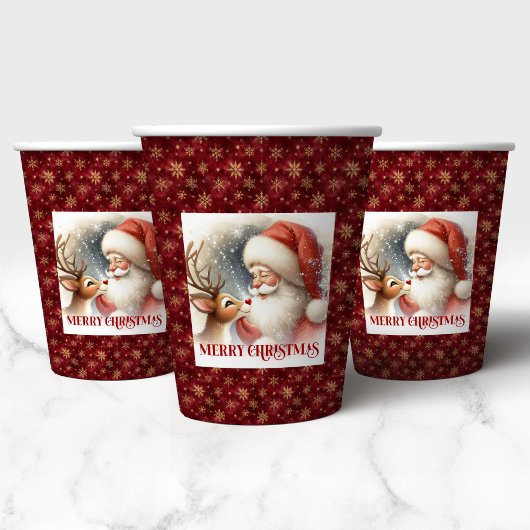 Cute Christmas Cups Santa Claus Rudolph Design Pappbecher