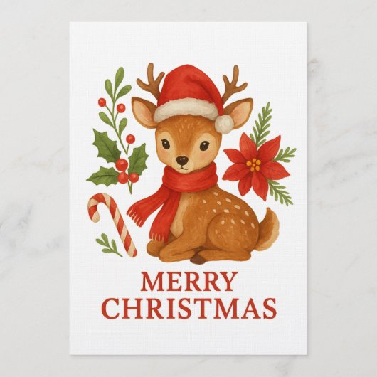 Cute Christmas Deer Greeting Card–Merry Christmas Einladung (Vorderseite)