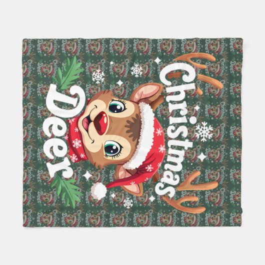 Cute Christmas Deer Illustration Fleecedecke (Vorderseite (Horizontal))