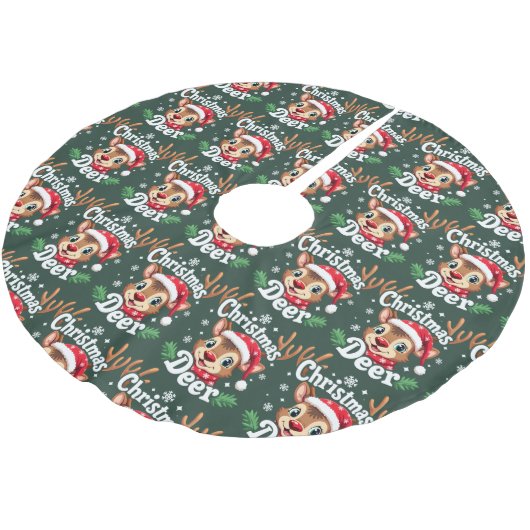 Cute Christmas Deer Illustration Polyester Weihnachtsbaumdecke (Schrägansicht)
