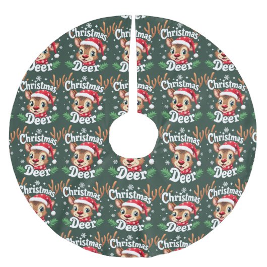 Cute Christmas Deer Illustration Polyester Weihnachtsbaumdecke (Vorderseite)