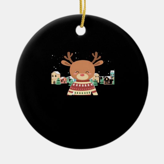 Cute Christmas Deer Minimal Design Keramik Ornament (Vorne)