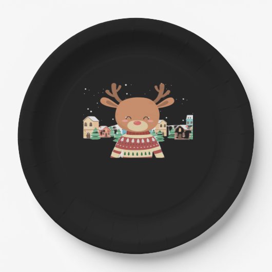 Cute Christmas Deer Minimal Design Pappteller (Vorderseite)